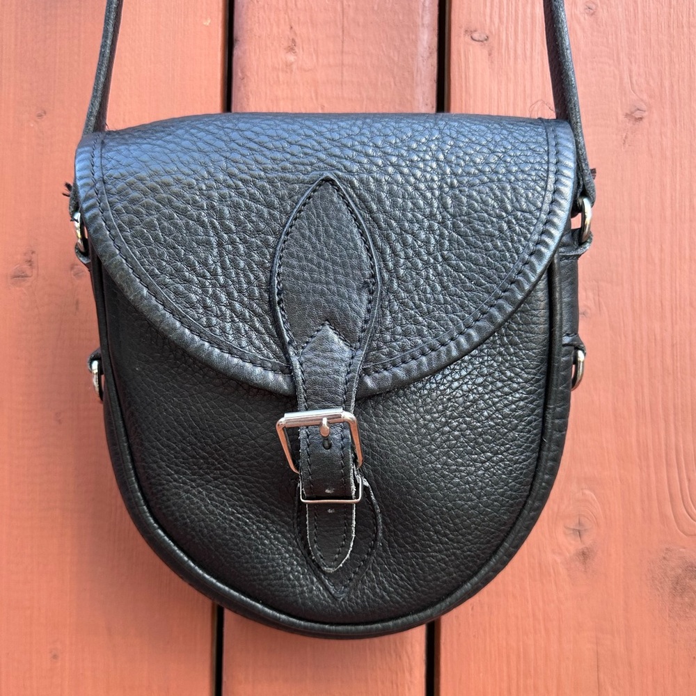 Roots Black Pebbled Leather Crossbody Saddle Bag Vintage